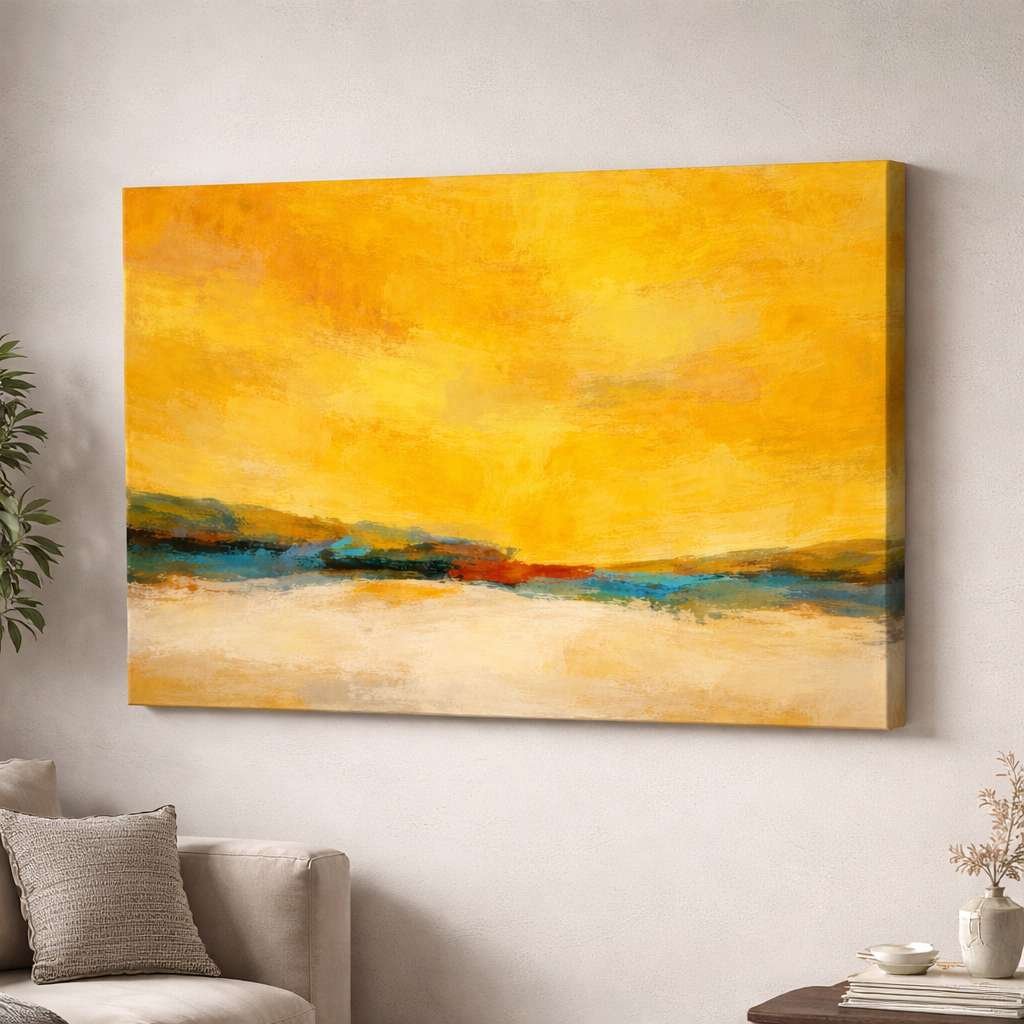 Abstract Painting Landscape Abstract Wall Painting Yellow Sunset Horizon Canvas Art Modern Abstract Painting For Living Room – KunjCart
